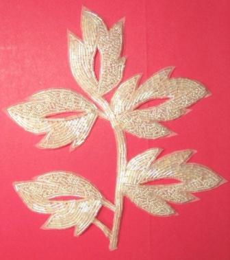 K8253  Crystal AB Leaf  Vine Beaded Applique 7"