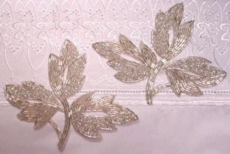 K8253"  Silver Beaded Leaf  Mirror Pair  Appliques 6"