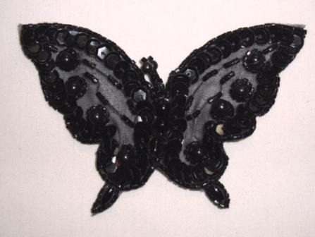 K8255 Black Butterfly Beaded Applique 3.75"