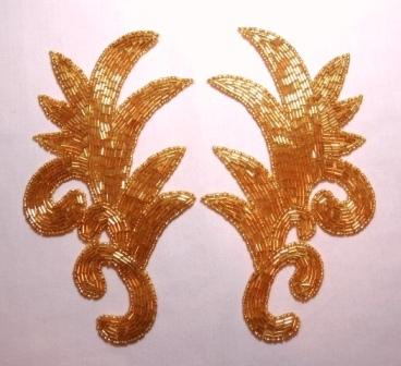 K8257  Gold Beaded Claw  Mirror Pair Appliques 7.5"