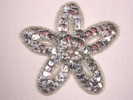 K8265  Silver Floral Jewel Star Beaded Sequin Applique 3"