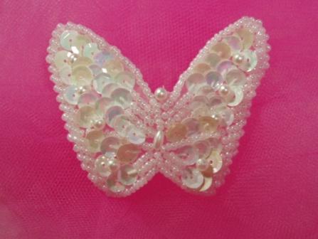 K8268  White AB Butterfly Beaded Sequin Applique 2.5"