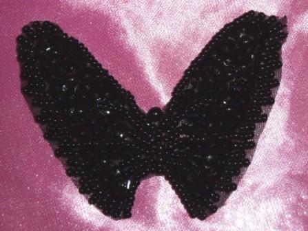 K8268 Black Butterfly Beaded Sequin Applique 2.75"