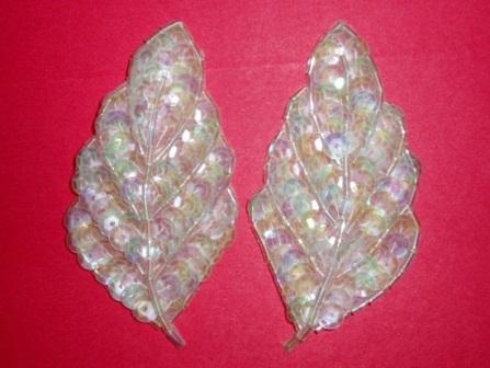 K8269 Crystal AB Leaf Pair Sequin Beaded Appliques  3.25"