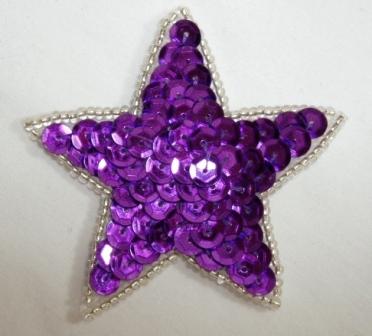 K8272  Purple Star Sequin Beaded Applique 2.5"