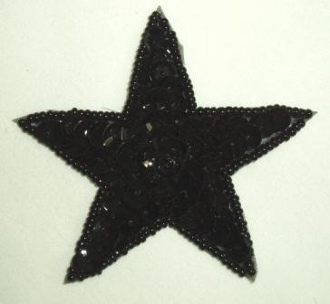 K8272  Black Star Sequin Beaded Applique 2.5"