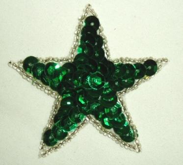 K8272  Kelly Green Star Sequin Beaded Applique 2.5"