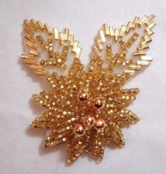 K8281 Reduced Gold Beaded Floral Leaf Applique 2.25"