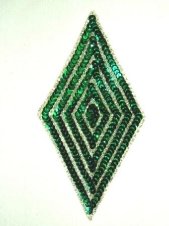 K8385  Green Diamond  Beaded Sequin Applique 5.5"