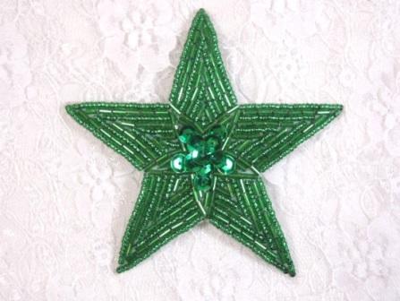 K8387  Kelly Green Star Sequin Beaded Applique 3.75"