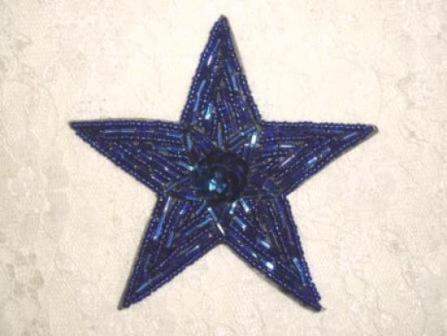 K8387  Royal Blue Star Sequin Beaded Applique 3.75"