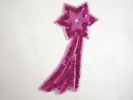 K8388  Fuchsia Shooting Star Sequin Beaded Applique 4"