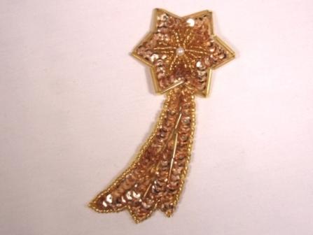 K8388  Gold Shooting Star Sequin Beaded Applique 4"
