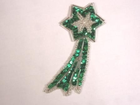 K8388  Kelly Green Shooting Star Sequin Beaded Applique 4"