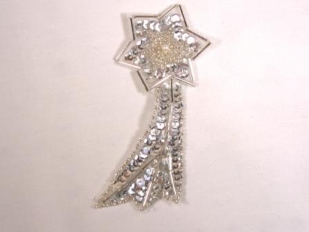 K8388  Silver Shooting Star Sequin Beaded Applique 4"