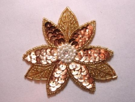 K8390  Gold Floral Beaded Sequin Applique 3.25"