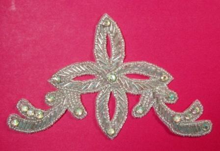 K8394 Silver Jewel Designer Beaded Applique 5.25"