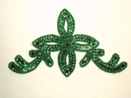 K8394 Green Jewel Designer Beaded Applique 5.25"