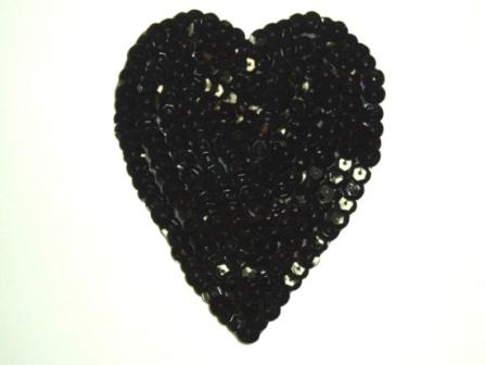 K8395   Black Heart  Sequin Applique 3.5"