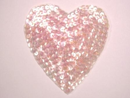 K8395   Pink Crystal AB Heart  Sequin Applique 3.5"