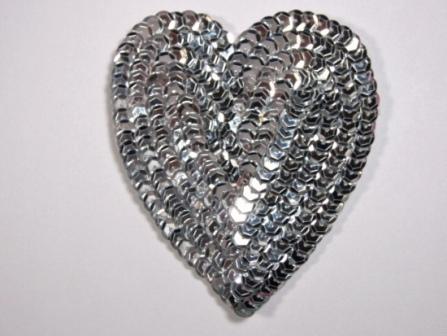 K8395   Silver Heart  Sequin Applique 3.5"