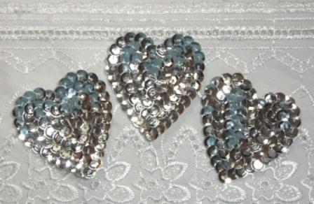 K8395A  Set of 3 Silver Heart  Sequin Applique 2"