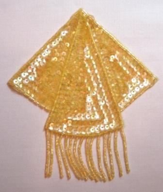 K8401  Yellow AB Triangle Epaulet Sequin Beaded Applique  5.25"