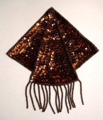 K8401  Bronze Triangle Epaulet Sequin Beaded Applique  5.25"