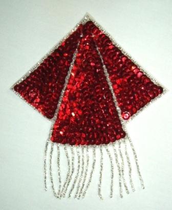 K8401  Red & Silver Triangle Epaulet Sequin Beaded Applique  5.25"
