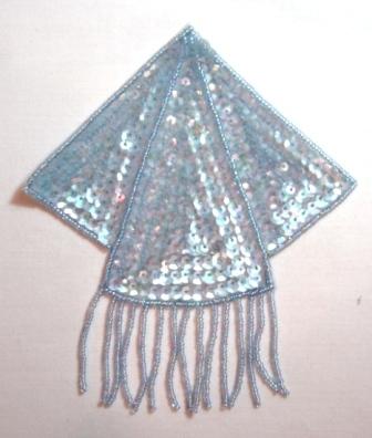 K8401  Lt. Blue AB Triangle Epaulet Sequin Beaded Applique  5.25"
