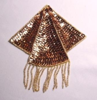 K8401  Gold Triangle Epaulet Sequin Beaded Applique  5.25"