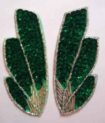 K8403  Green Wing Mirror Pair Sequin Beaded Appliques 4"