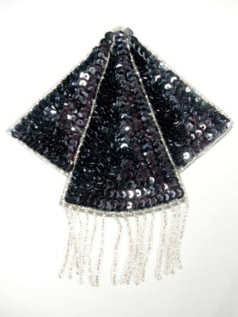 K8401  Gunmetal Silver Triangle Epaulet Sequin Beaded Applique  5.25"