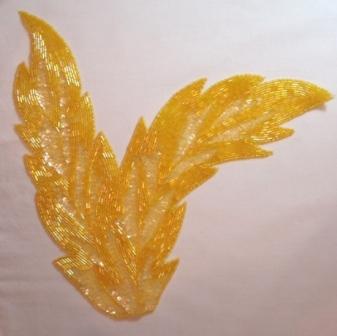 K8408  Yellow Leaf Designer Sequin Beaded Applique 11"