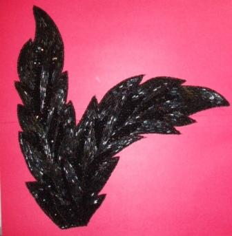K8408  Black/gunmetal Leaf Designer Sequin Beaded Applique 11"