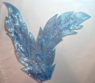 K8408  Lt. Blue Leaf Designer Sequin Beaded Applique 11"