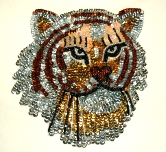 Tiger face 6" Sequin Beaded Applique  0014