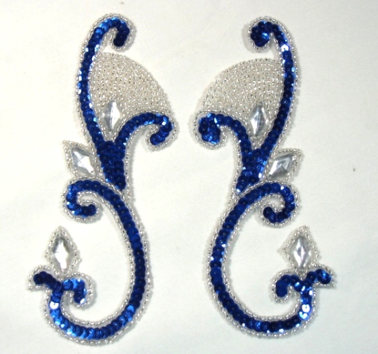 Blue Jeweled Mirror Pair  6" Sequin Beaded Appliques  0034