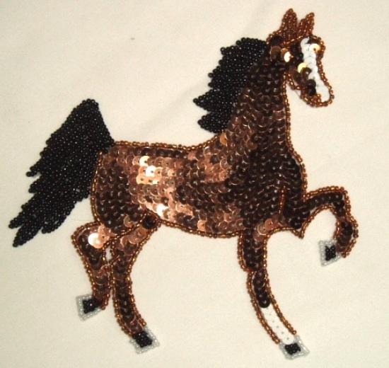 0004  Brown Tennesse Walker Horse 6" Sequin Beaded Applique