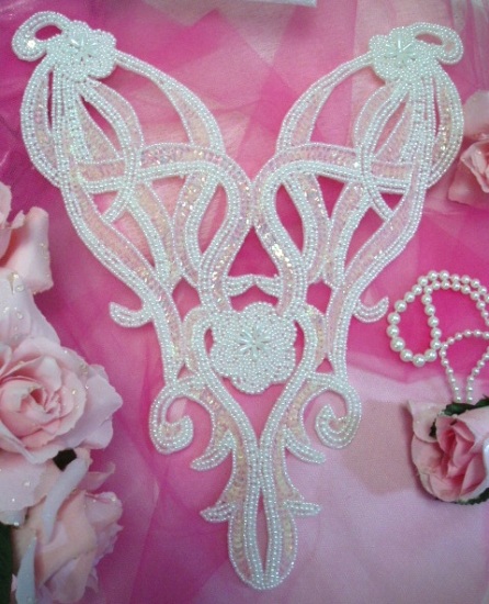 0029 Pink Pearl Bodice 12" Sequin Beaded Applique