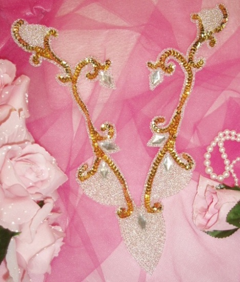 Gold Jeweled Collar Sequin Beaded Applique 0017