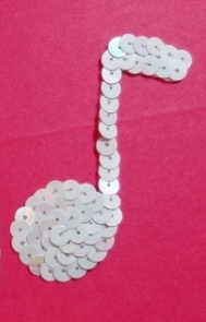 k8614A  White AB Eighth Note Sequin Musical Applique 3"