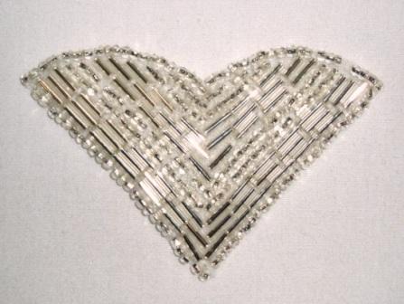 K8615  Silver  V  Shaped  Beaded Applique 3"