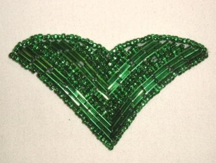 K8615  Green  V  Shaped  Beaded Applique 3"