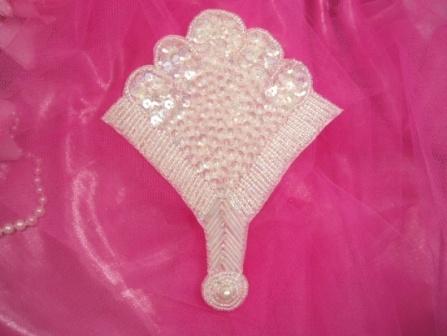 K8618  Crystal AB Fan Epaulet Sequin Beaded Applique 5.75"
