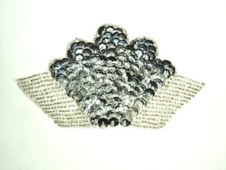 K8618A   Silver Fan Epaulet Sequin Beaded Applique 4.5"