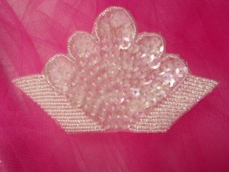 K8618A  Crystal AB Fan Epaulet Sequin Beaded Applique 4.5"