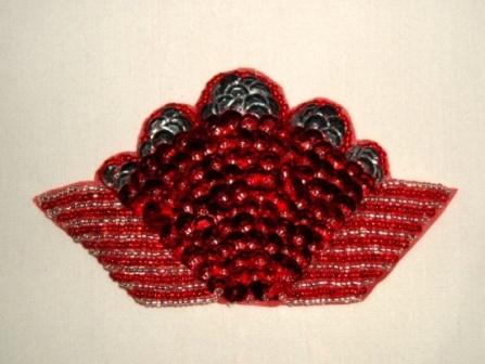 K8618A  Red & Silver Fan Epaulet Sequin Beaded Applique 4.5"