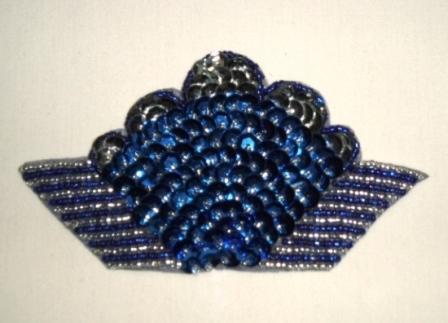 K8618A  Blue & Silver Fan Epaulet Sequin Beaded Applique 4.5"