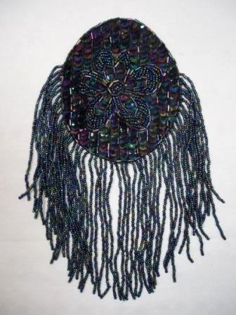 K8619  Black AB Oval Dangle Epaulet Sequin Beaded Applique 9.25"